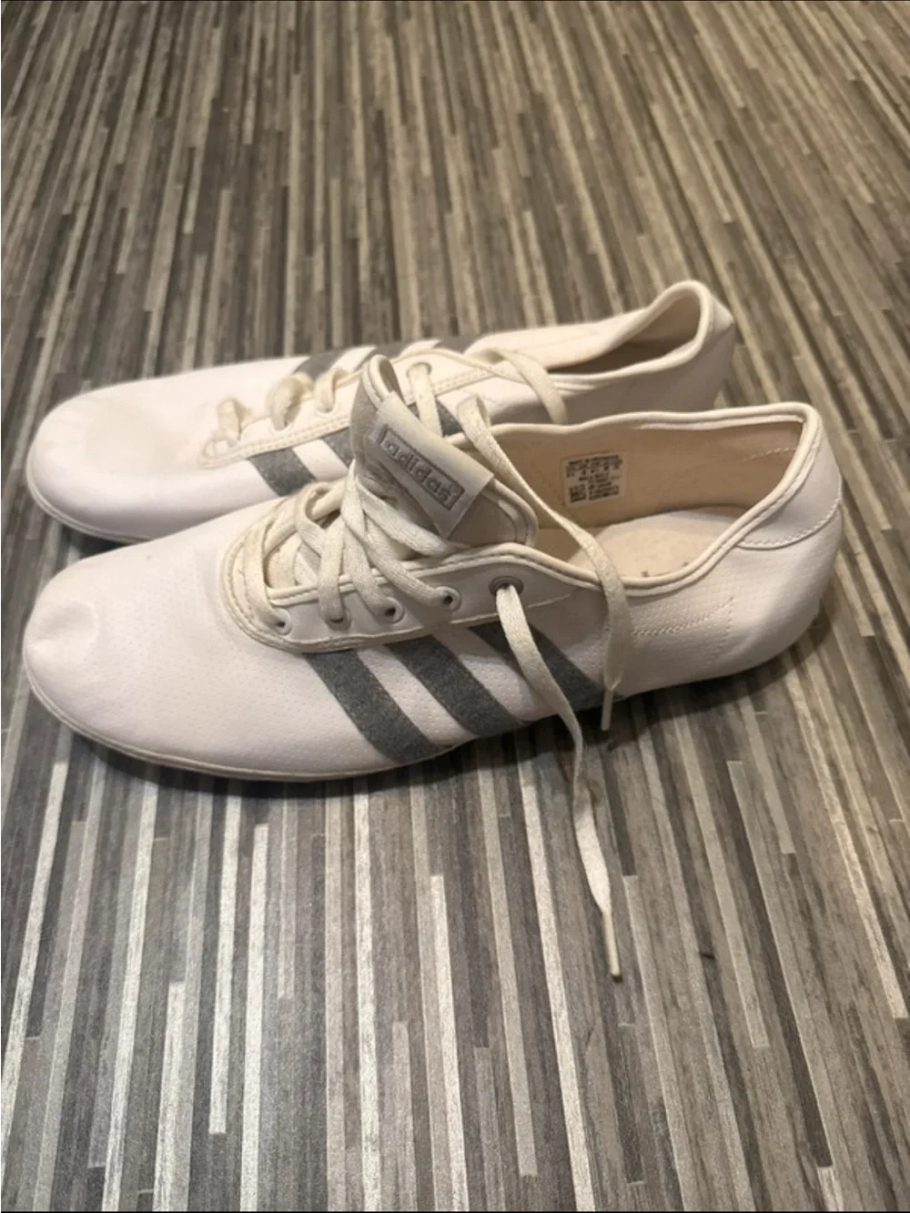 Men’s Adidas White Canvas Sneakers with Gray Stripes, Size 11